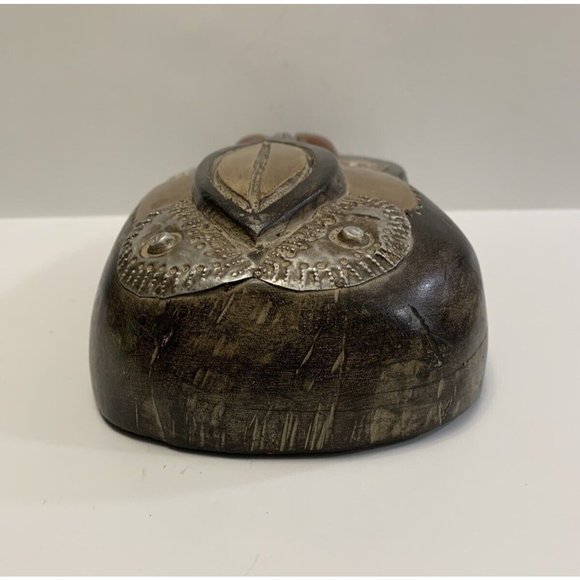 Carved Wooden Face Mask Metal Inlay Open Mouth Tribal Ethnic Cultural Decor READ - Picture 6 of 15